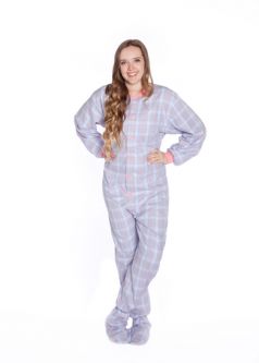 Flannel Adult Onesie Footed Pajamas in Baby Blue and Pink